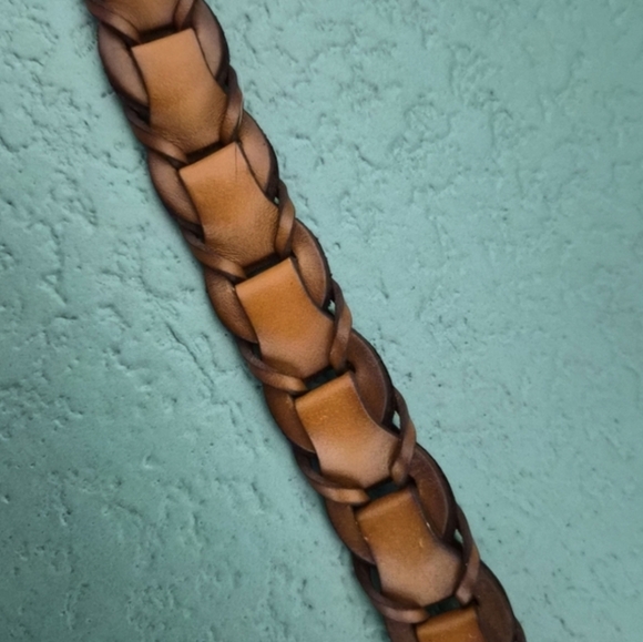 PAIGE Braided Harley Leather Belt Tan Size S Gold Ring Buckle NWT - Picture 5 of 8